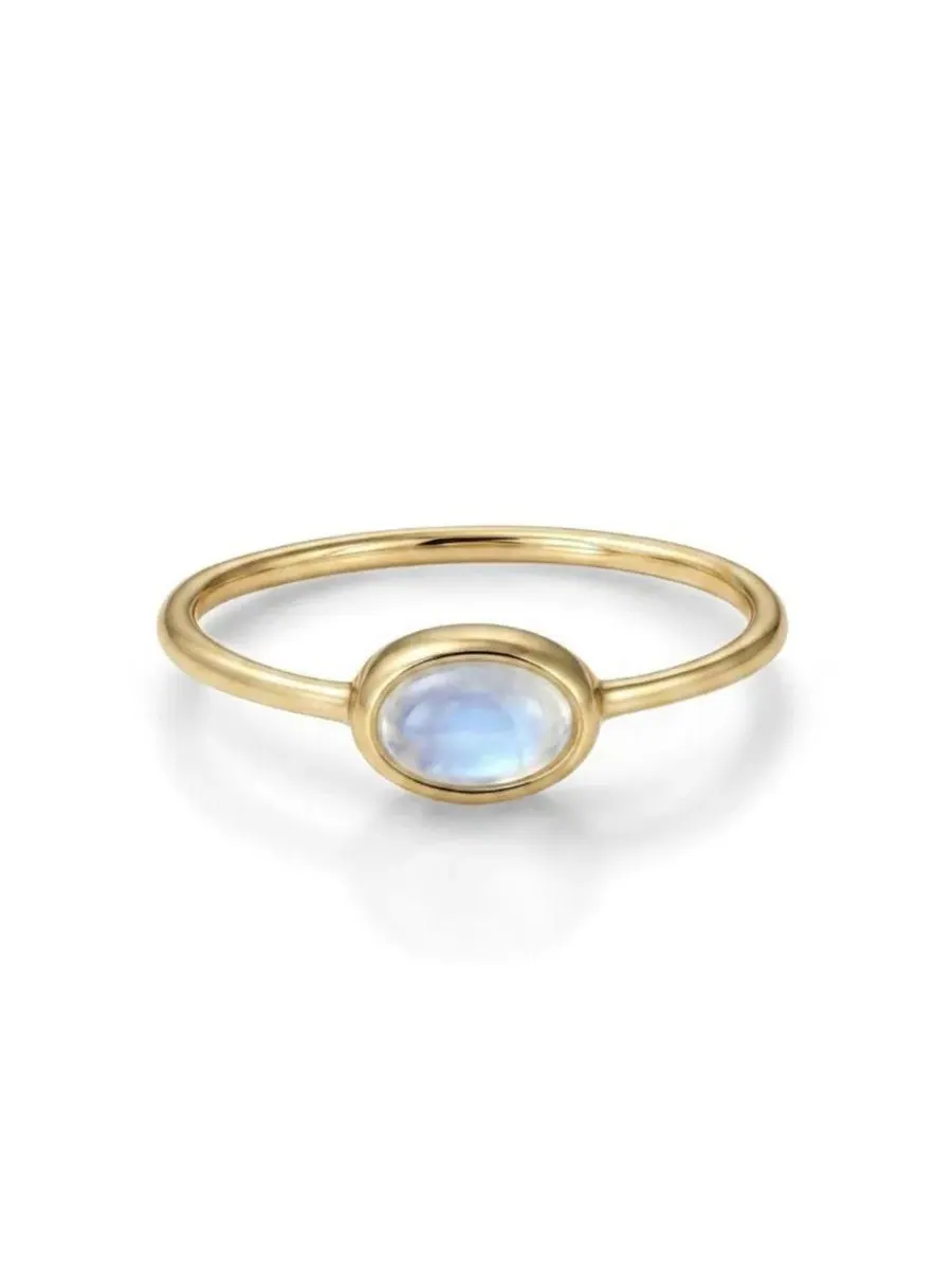 Кольцо с лунным камнем 14k Gold Plated Mini Sideways Moonstone Ring Adornia Fine — изображение 1 из 3, оттенок золото
