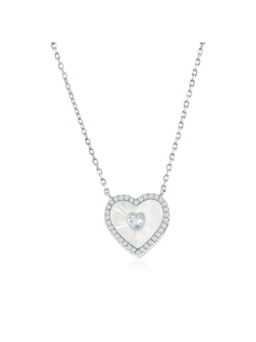 Кулон-сердце из перламутра с фианитами D-C Heart MOP & CZ Necklace Caribbean Treasures — изображение 1 из 2