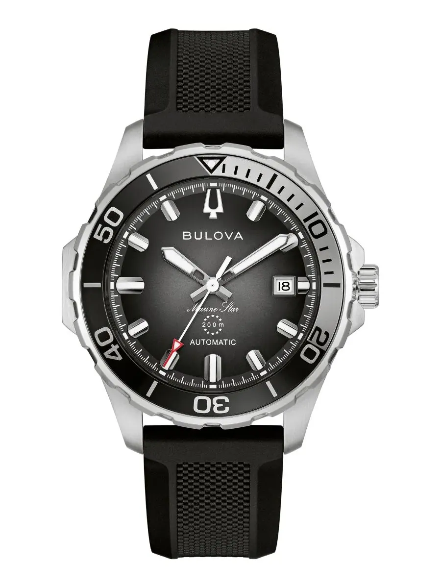Мужские часы Marine Star Series B Automatic с черным силиконовым ремешком Bulova — изображение 1 из 5, оттенок черный