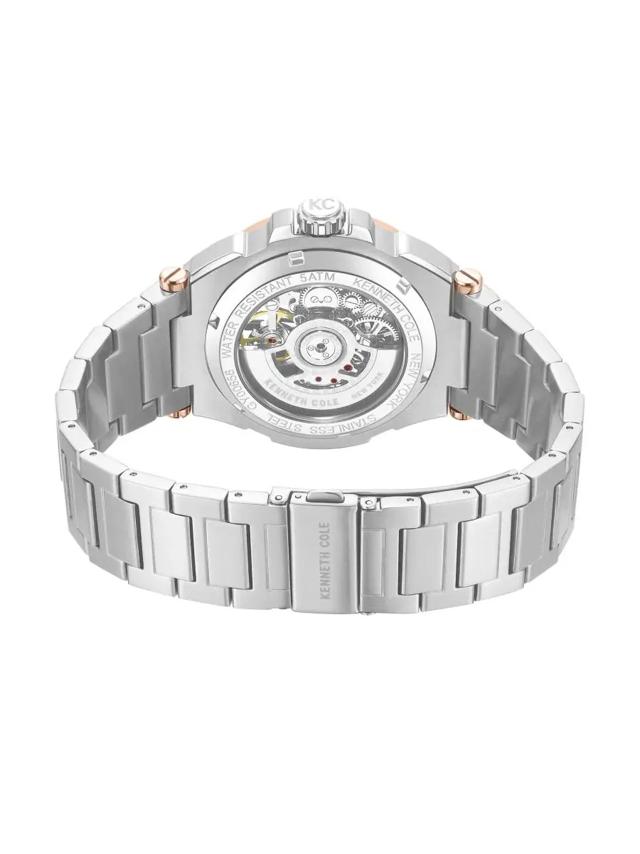 Мужские автоматические часы с асимметричным окном Kenneth Cole New York — изображение 2 из 3, оттенок серебряный