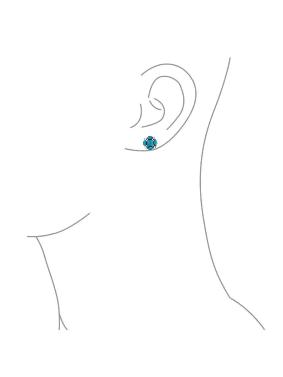 Серьги-пусеты с бирюзой Southwestern Native American Style Stabilized Turquoise Concho Western Stud — изображение 4 из 4