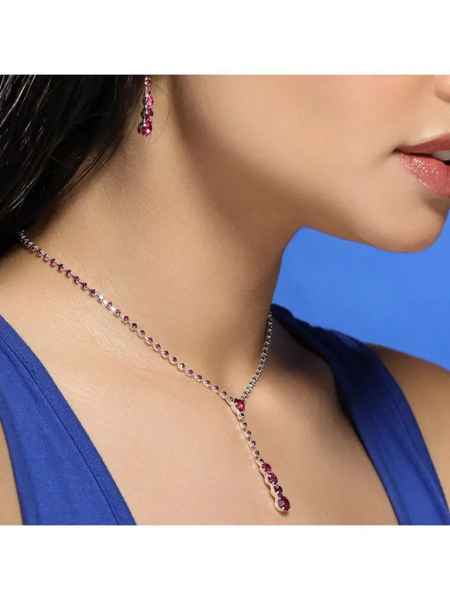 Женский набор украшений с ожерельем и серьгами The Dainty-Bling Jewellery Set SOHI — изображение 3 из 8, оттенок розовый