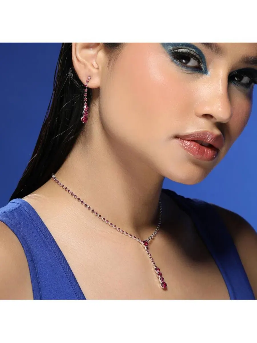 Женский набор украшений с ожерельем и серьгами The Dainty-Bling Jewellery Set SOHI — изображение 4 из 8, оттенок розовый