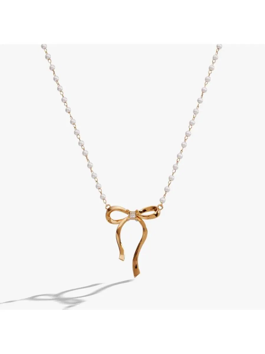 Жемчужное колье с бантом Bow Pearl Coquette Necklace Alex and Ani