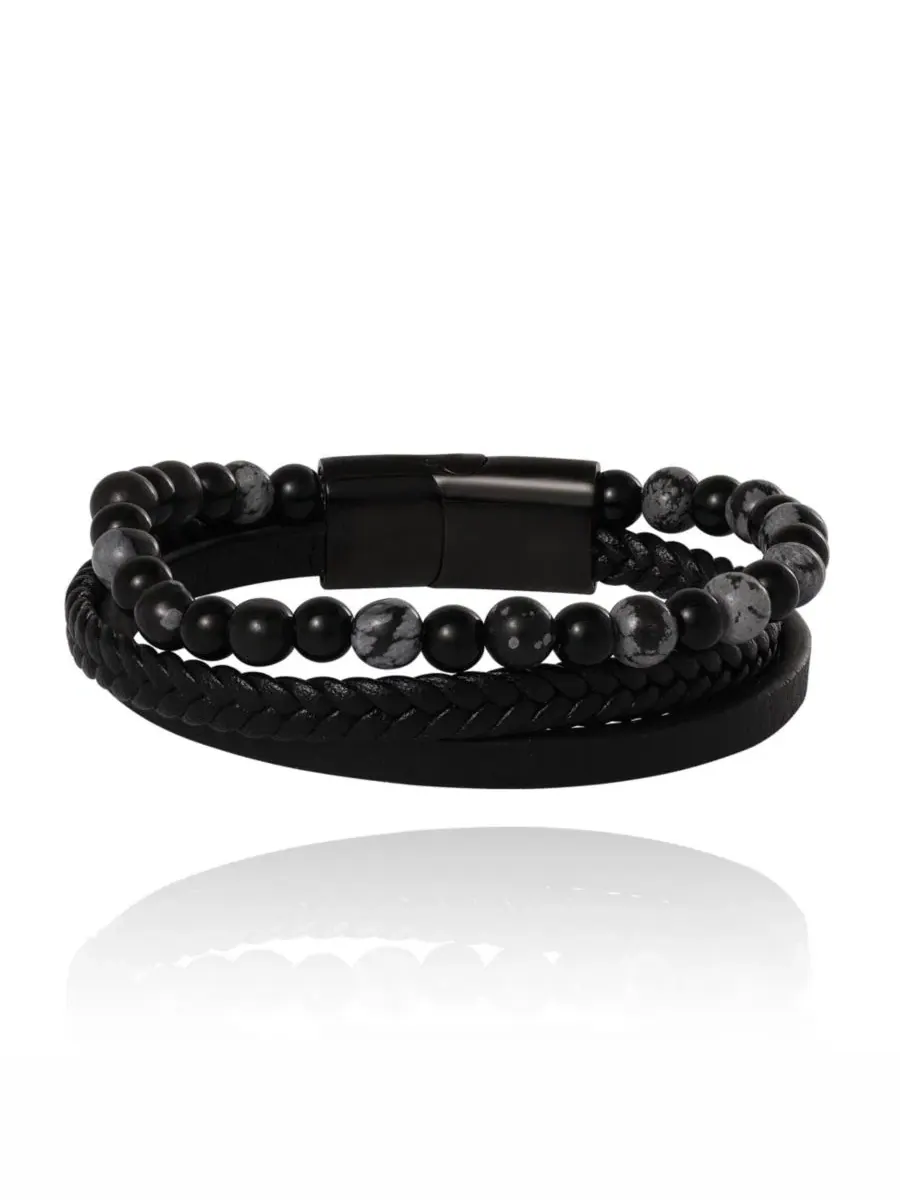 Комплект браслетов из плетеной кожи и бусин Braided and Beaded Bracelet Lucky Brand — изображение 1 из 5