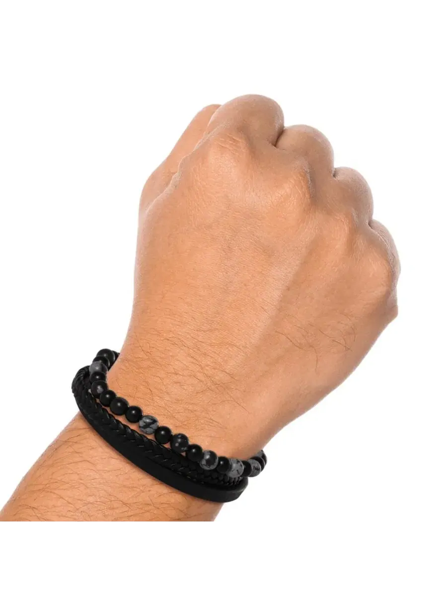 Комплект браслетов из плетеной кожи и бусин Braided and Beaded Bracelet Lucky Brand — изображение 2 из 5