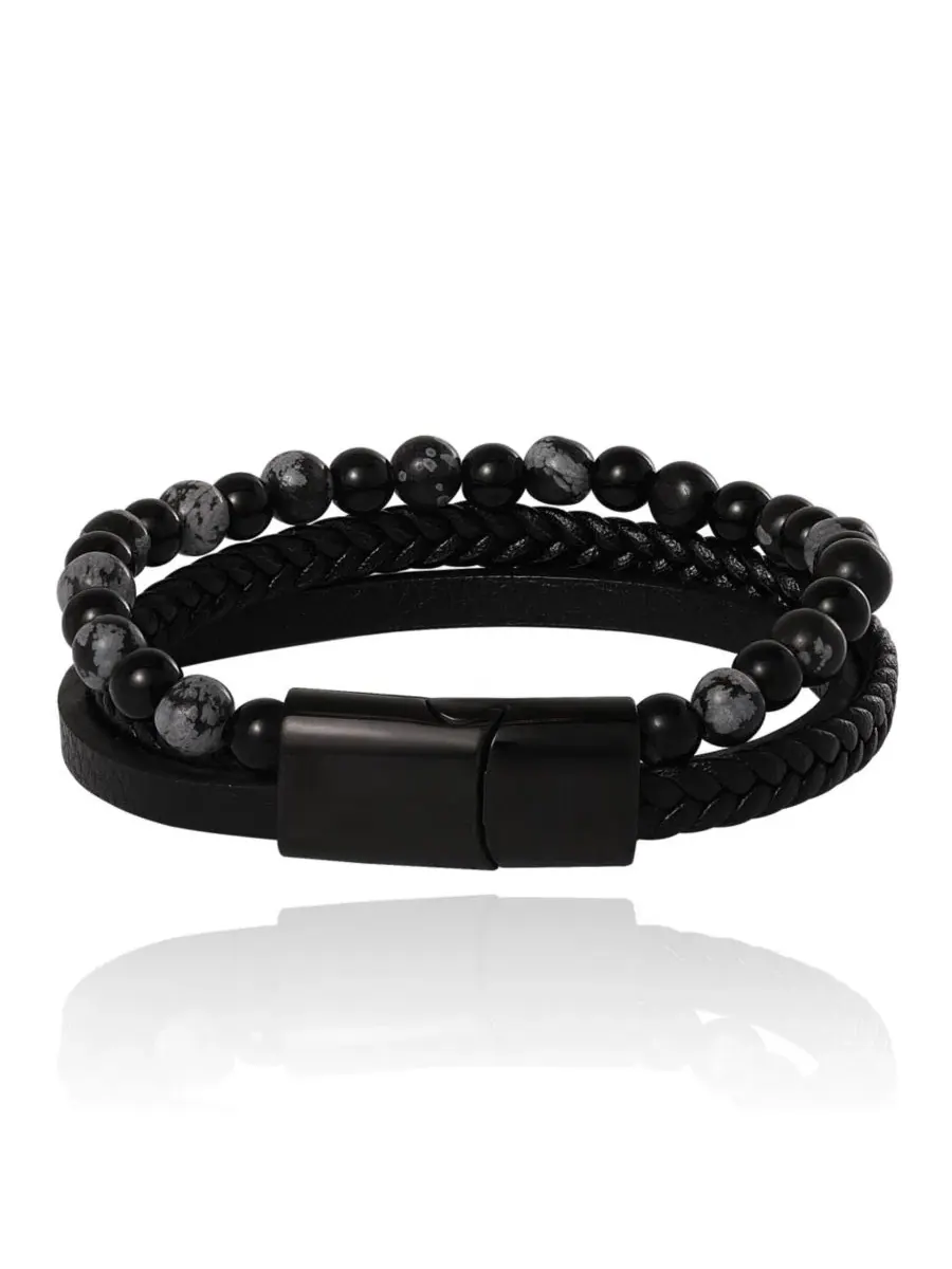 Комплект браслетов из плетеной кожи и бусин Braided and Beaded Bracelet Lucky Brand — изображение 3 из 5