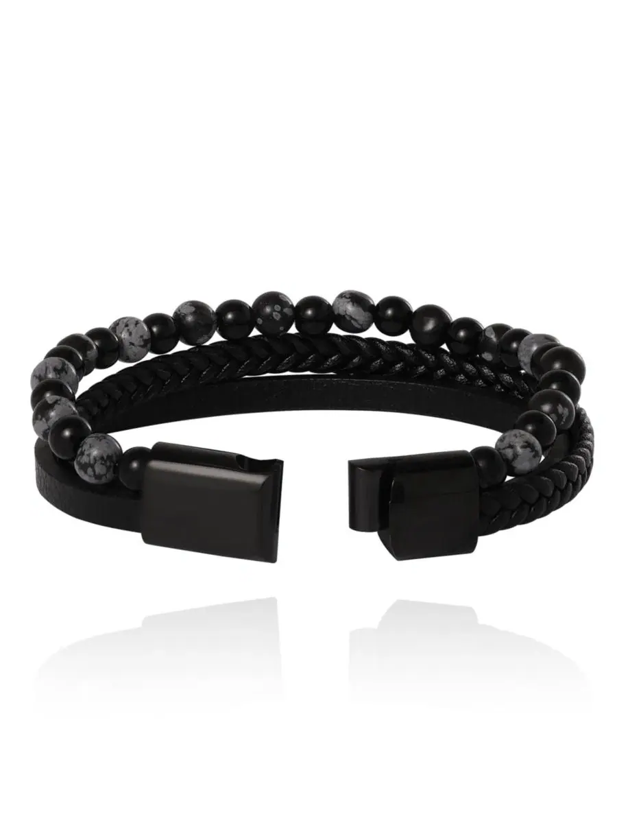 Комплект браслетов из плетеной кожи и бусин Braided and Beaded Bracelet Lucky Brand — изображение 4 из 5
