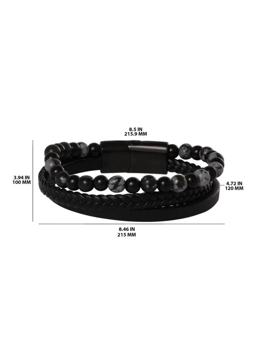 Комплект браслетов из плетеной кожи и бусин Braided and Beaded Bracelet Lucky Brand — изображение 5 из 5