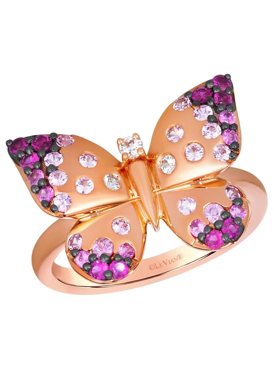 Кольцо с омбре-сапфирами и ванильными сапфирами, модель Strawberry Ombré Sapphire Butterfly Le Vian