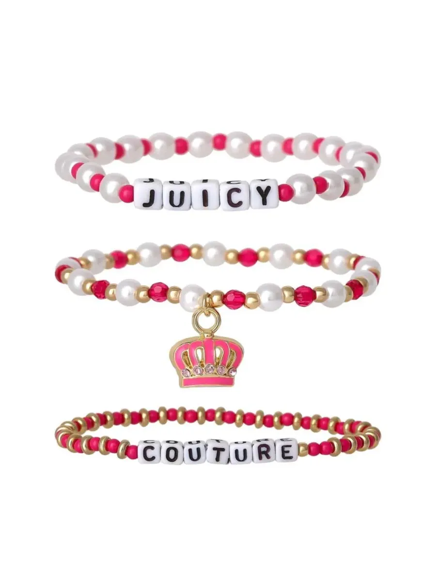 Набор из 3 браслетов-бусин Crown Charm Juicy Couture Kids — серебристый