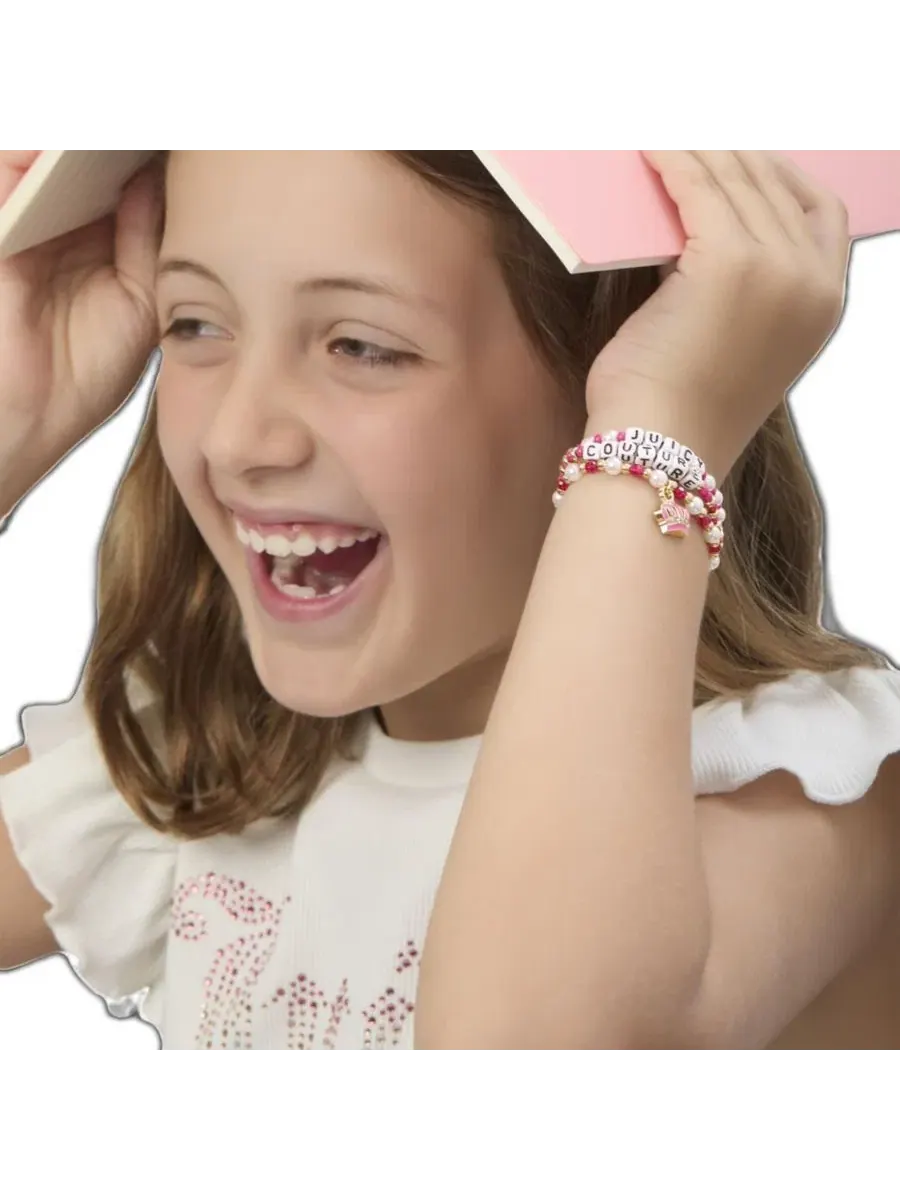 Набор из 3 браслетов-бусин Crown Charm Juicy Couture Kids — изображение 2 из 9, оттенок розовый белый золотистый