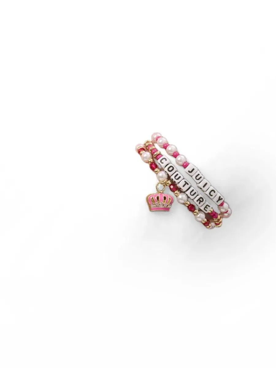 Набор из 3 браслетов-бусин Crown Charm Juicy Couture Kids — изображение 3 из 9, оттенок розовый белый золотистый