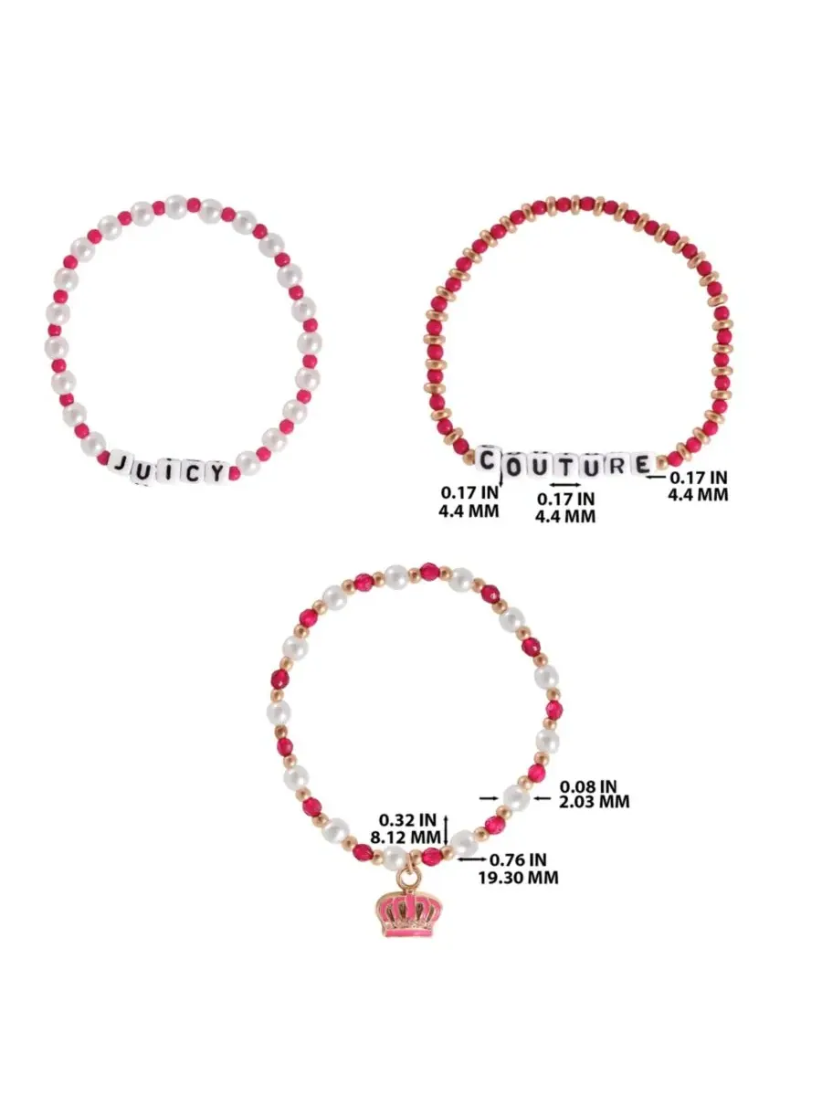 Набор из 3 браслетов-бусин Crown Charm Juicy Couture Kids — изображение 4 из 9, оттенок розовый белый золотистый