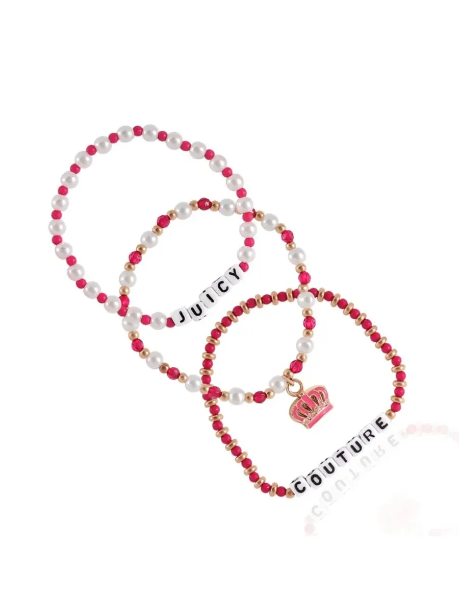 Набор из 3 браслетов-бусин Crown Charm Juicy Couture Kids — изображение 5 из 9, оттенок розовый белый золотистый