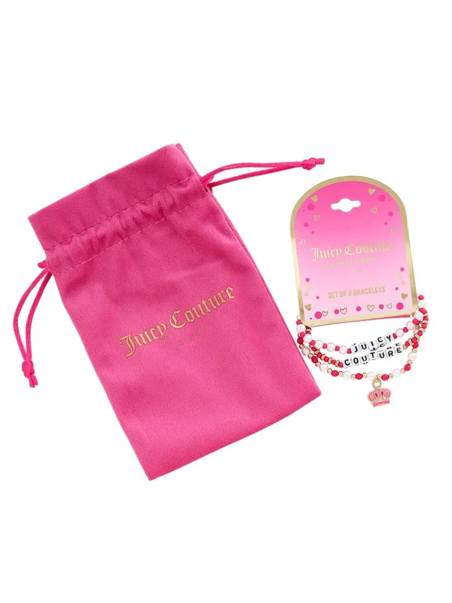 Набор из 3 браслетов-бусин Crown Charm Juicy Couture Kids — изображение 6 из 9, оттенок розовый белый золотистый