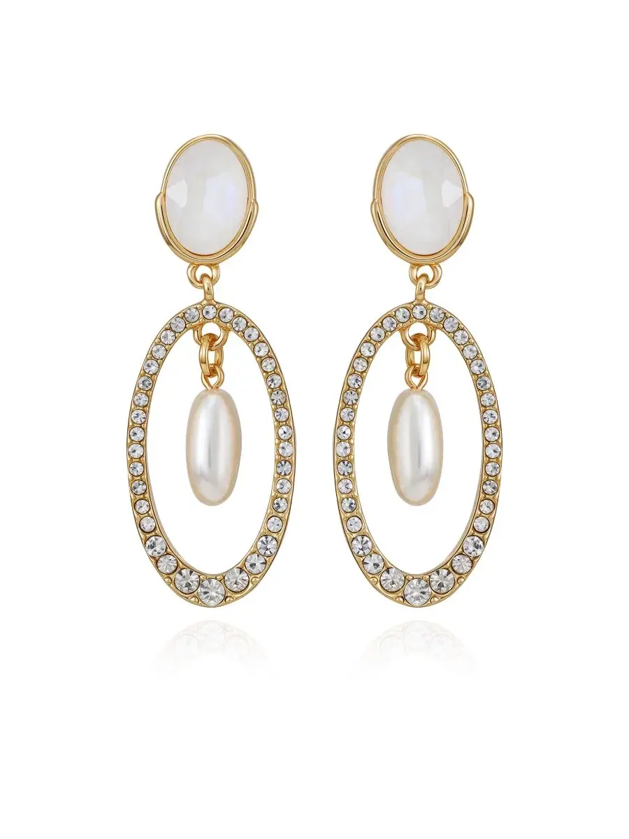 Серьги-подвески из искусственного жемчуга золотистого цвета Guess — изображение 1 из 3, оттенок золотистый/белый
