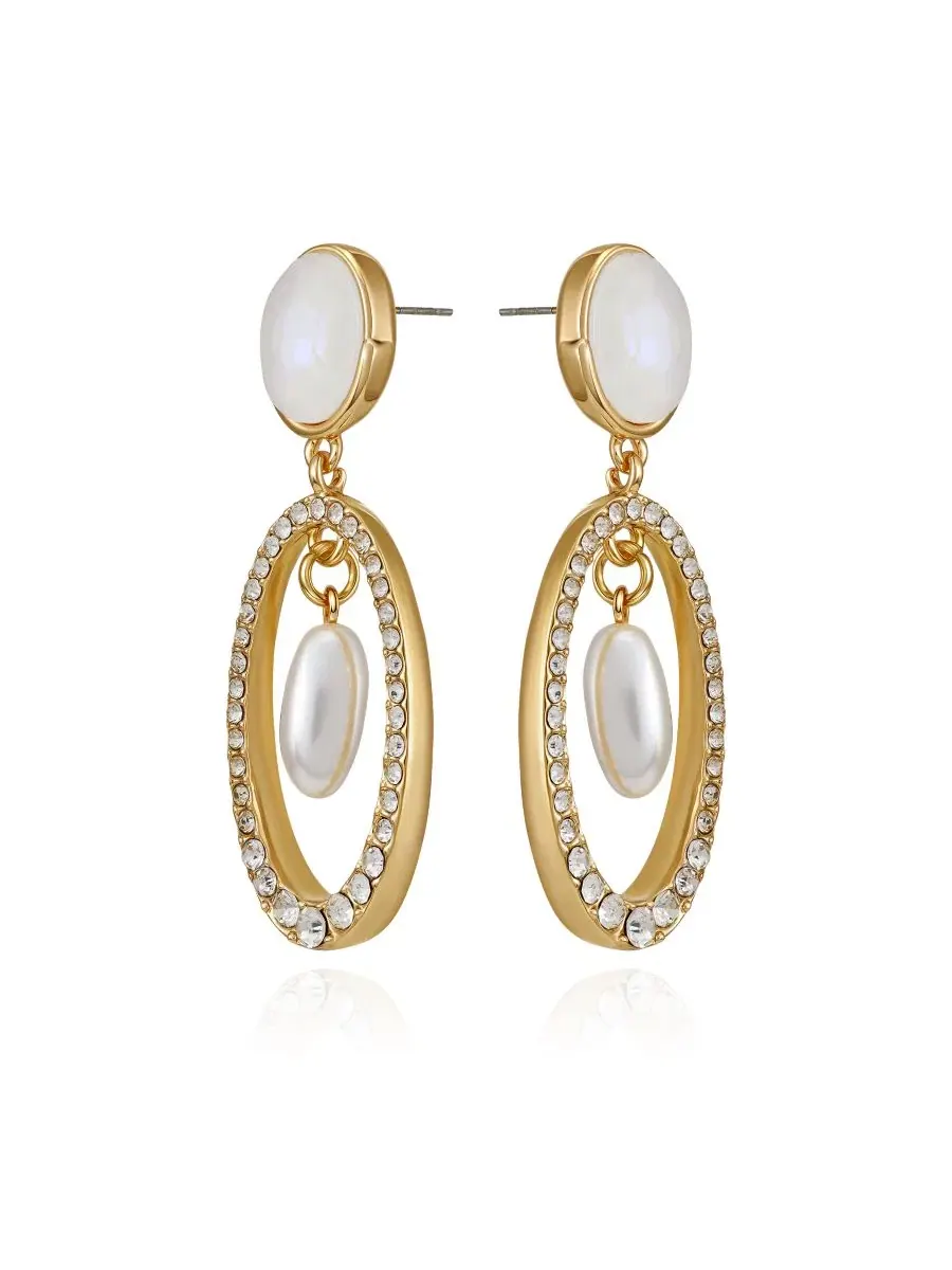 Серьги-подвески из искусственного жемчуга золотистого цвета Guess — изображение 2 из 3, оттенок золотистый/белый