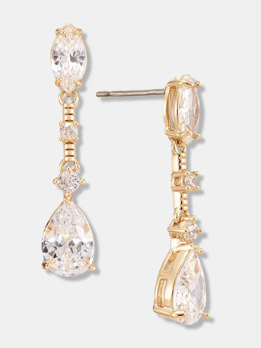 Серьги-подвески с кубическим цирконием Anne Klein — изображение 2 из 4, оттенок белый
