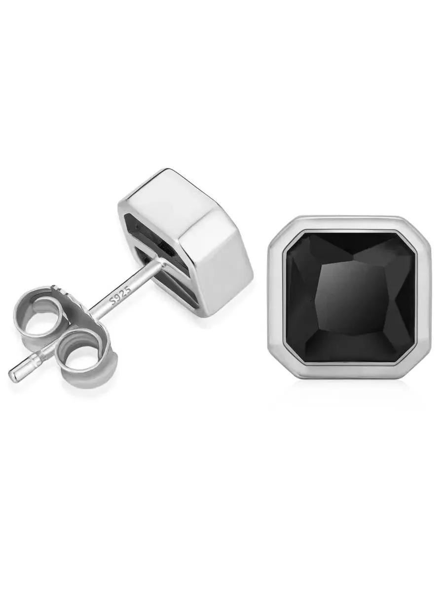 Мужские серьги-гвоздики Noble из серебра 925 пробы с покрытием из белого золота 14 карат Rhona — изображение 2 из 4