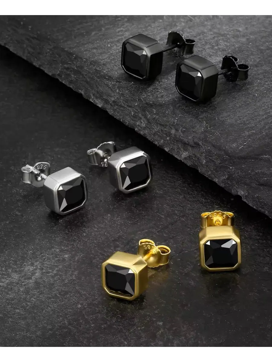 Мужские серьги-гвоздики Noble из серебра 925 пробы с покрытием из белого золота 14 карат Rhona — изображение 3 из 4
