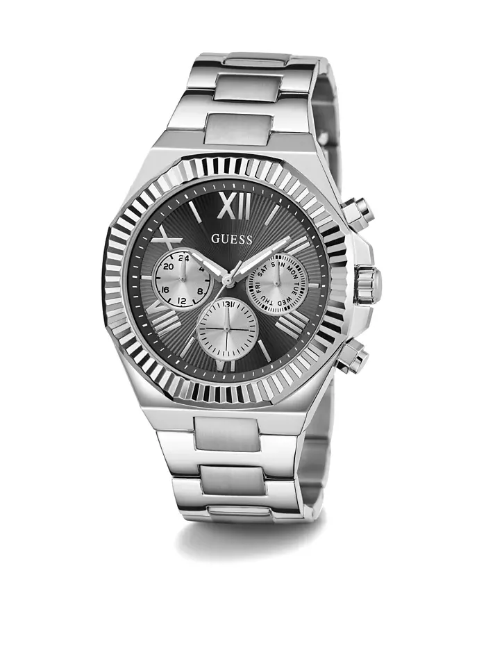 Мужские аналоговые часы в серебристом стальном корпусе 44mm Guess — изображение 5 из 5