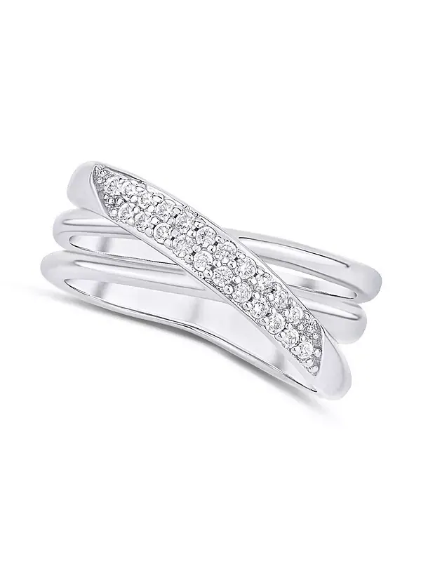 Кольцо с кубическим цирконием крест-накрест And Now This — изображение 1 из 2, оттенок серебряный
