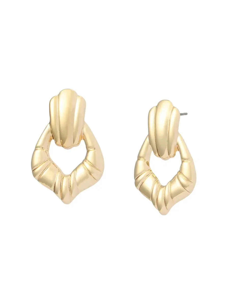 Серьги-дверные молотки с золотым рифлением Steve Madden — изображение 1 из 4, оттенок золото
