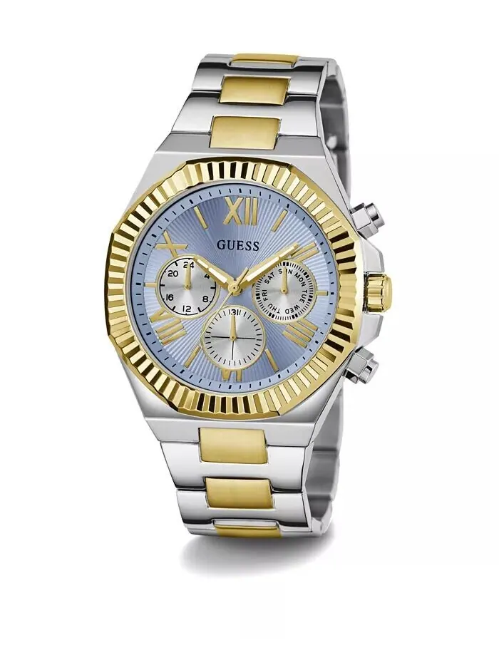 Мужские аналоговые двухцветные часы из 100% стали, 44 мм GUESS — изображение 5 из 5, оттенок мульти