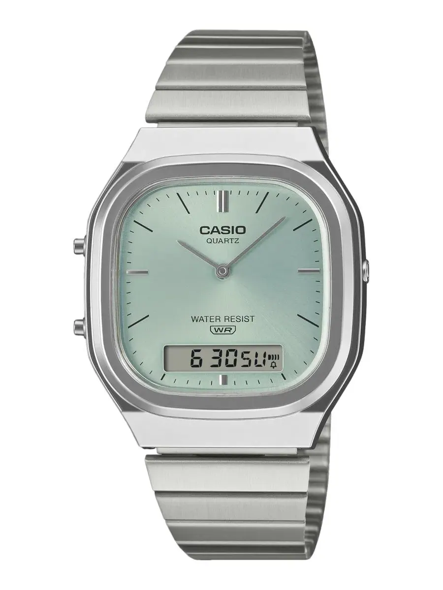 Мужские часы с аналогово-цифровым дисплеем, стальной корпус 35.8 мм Casio — изображение 1 из 3, оттенок серебряный