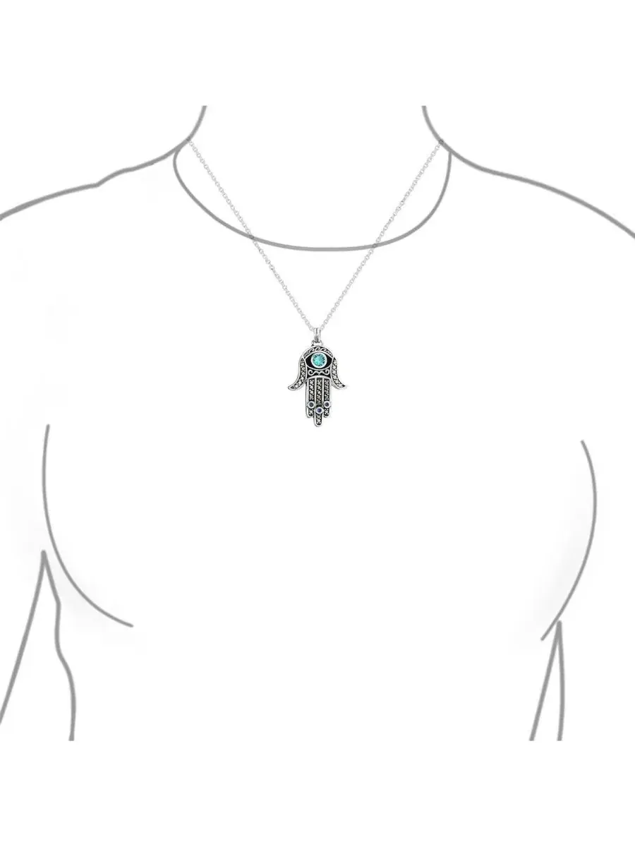 Подвеска-кулон Хамса с глазом и цепочкой Bling Jewelry — изображение 3 из 4, оттенок синий