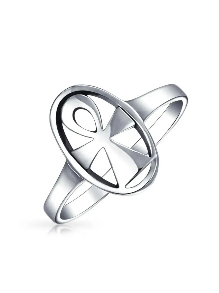 Кольцо-крест Анкх из стерлингового серебра, модель Eternal Key Of Life Bling Jewelry — изображение 1 из 6, оттенок серебряный