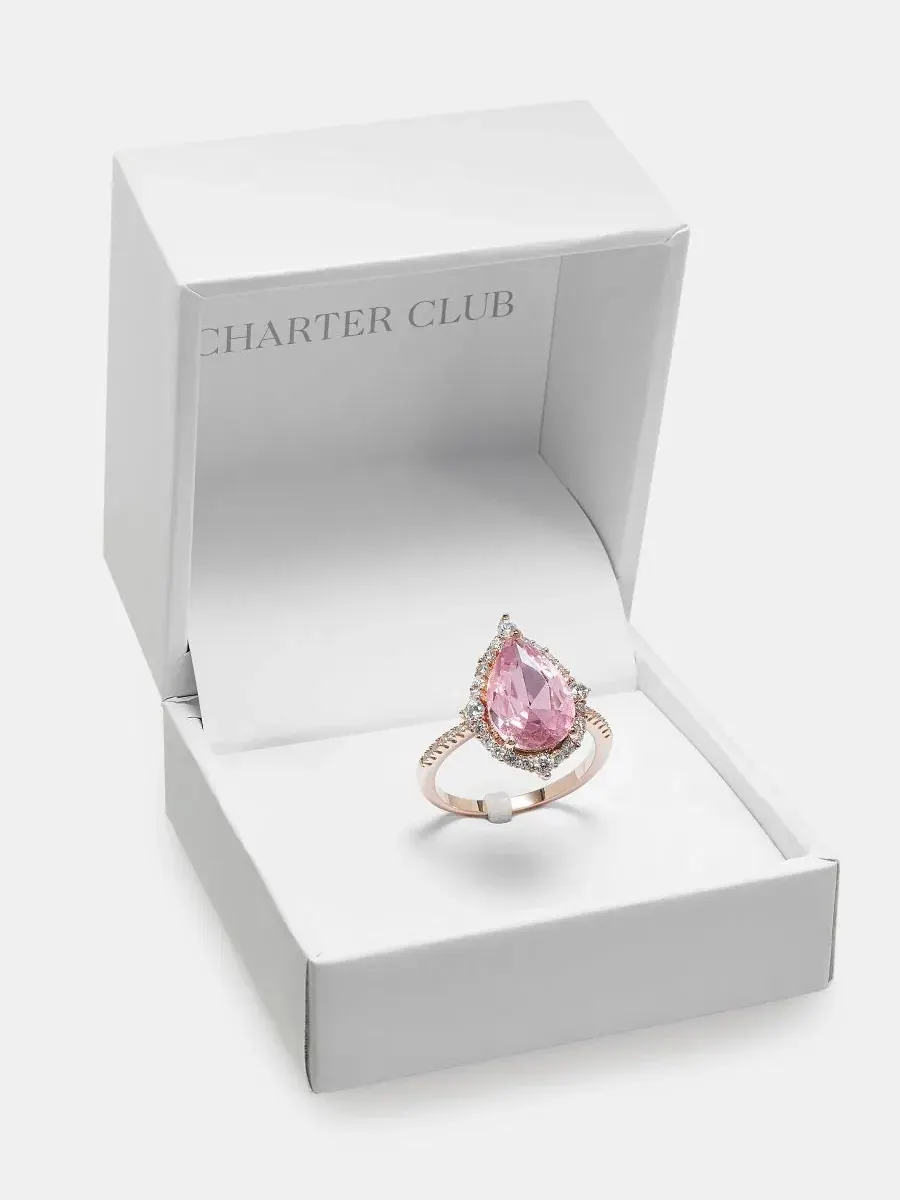 Кольцо с кристаллом грушевидной формы и сияющим ореолом Charter Club — изображение 2 из 3, оттенок розовый золотистый
