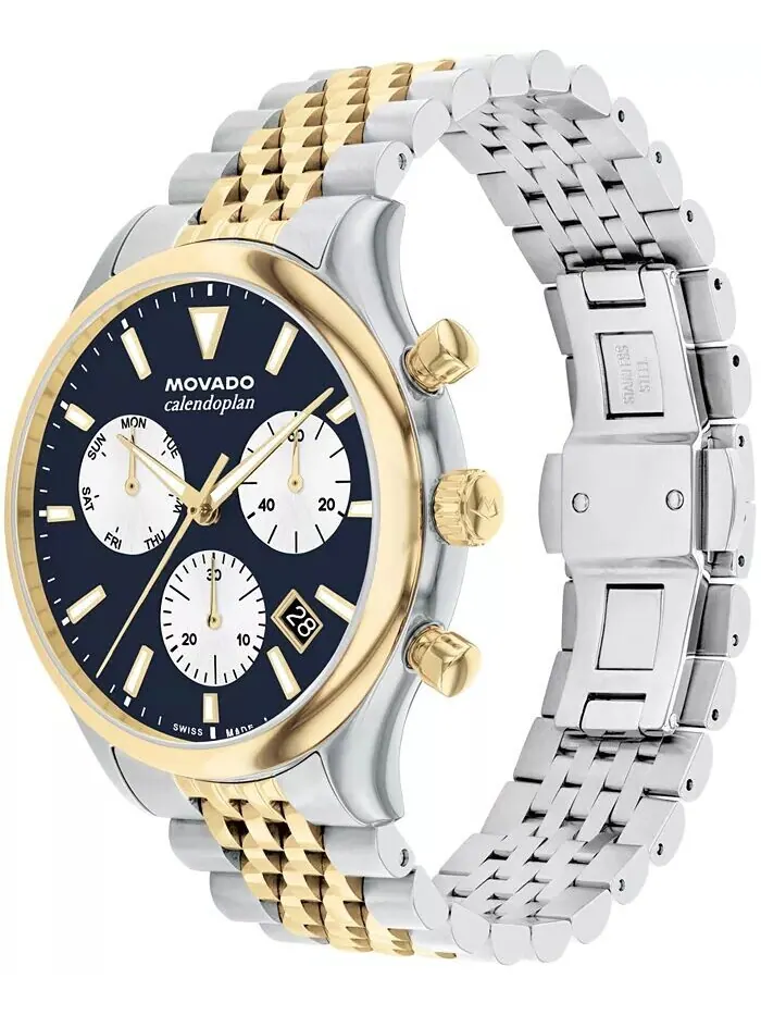 Мужские двухцветные часы Calendoplan Swiss Quartz Chrono из нержавеющей стали, 43 мм Movado — изображение 2 из 3