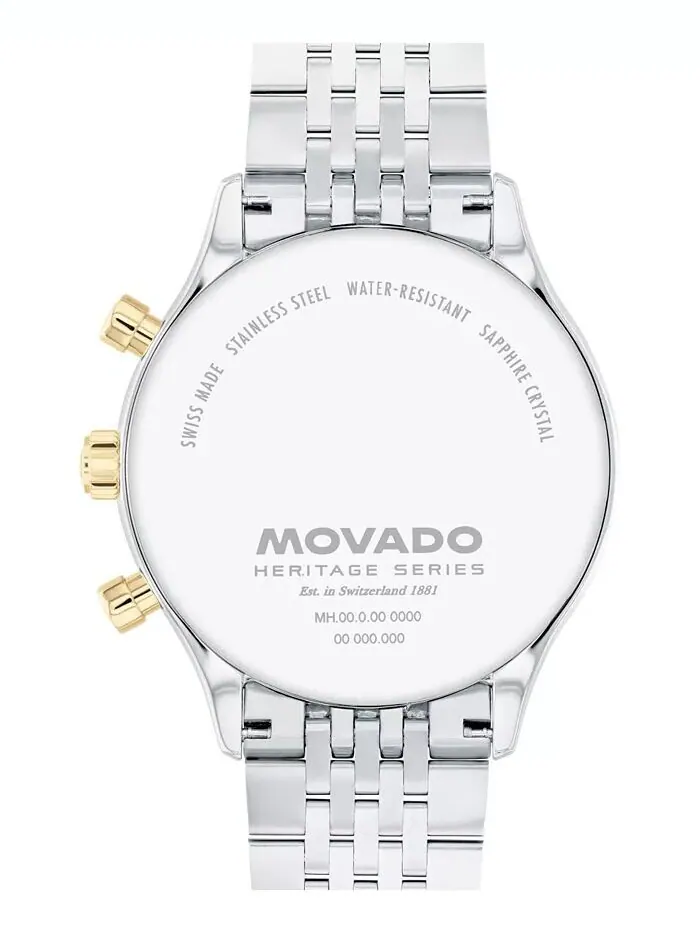 Мужские двухцветные часы Calendoplan Swiss Quartz Chrono из нержавеющей стали, 43 мм Movado — изображение 3 из 3