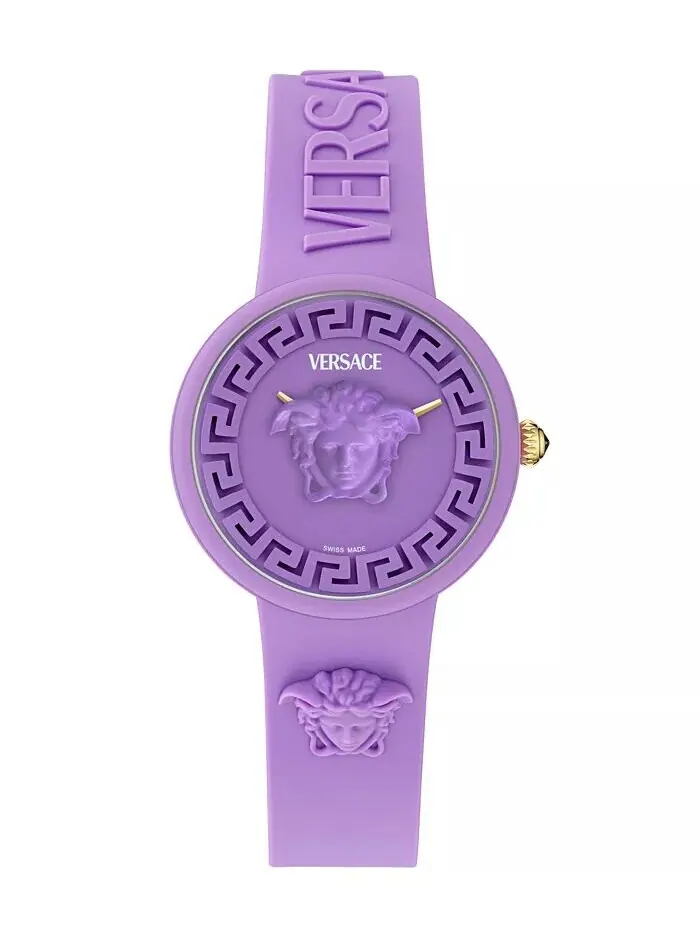 Женские швейцарские часы с фиолетовым силиконовым ремешком, 38 мм Versace — изображение 1 из 5, оттенок фиолетовый