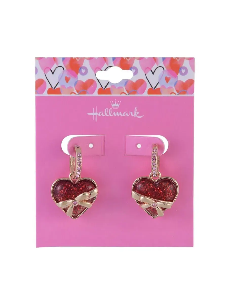Серьги-кольца Huggie Hoop с подвеской в виде сердечка с блестками Hallmark — изображение 4 из 4, оттенок нет цвета