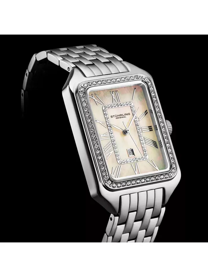 Lustra 32mm прямоугольные кварцевые модные часы с кристаллами Stuhrling — изображение 2 из 3, оттенок серебряный