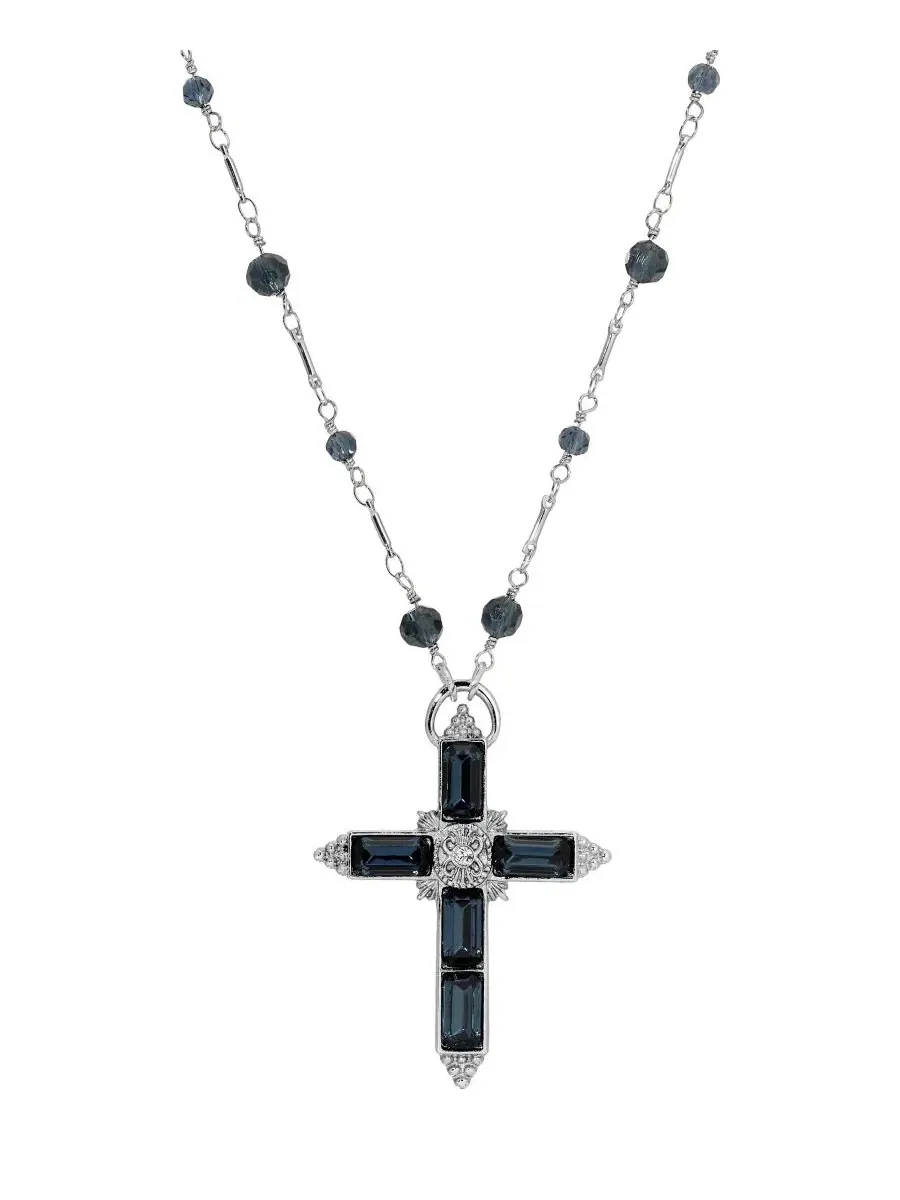 Серебристый крест «Монтана» из бусин, длина 76 см Symbols Of Faith