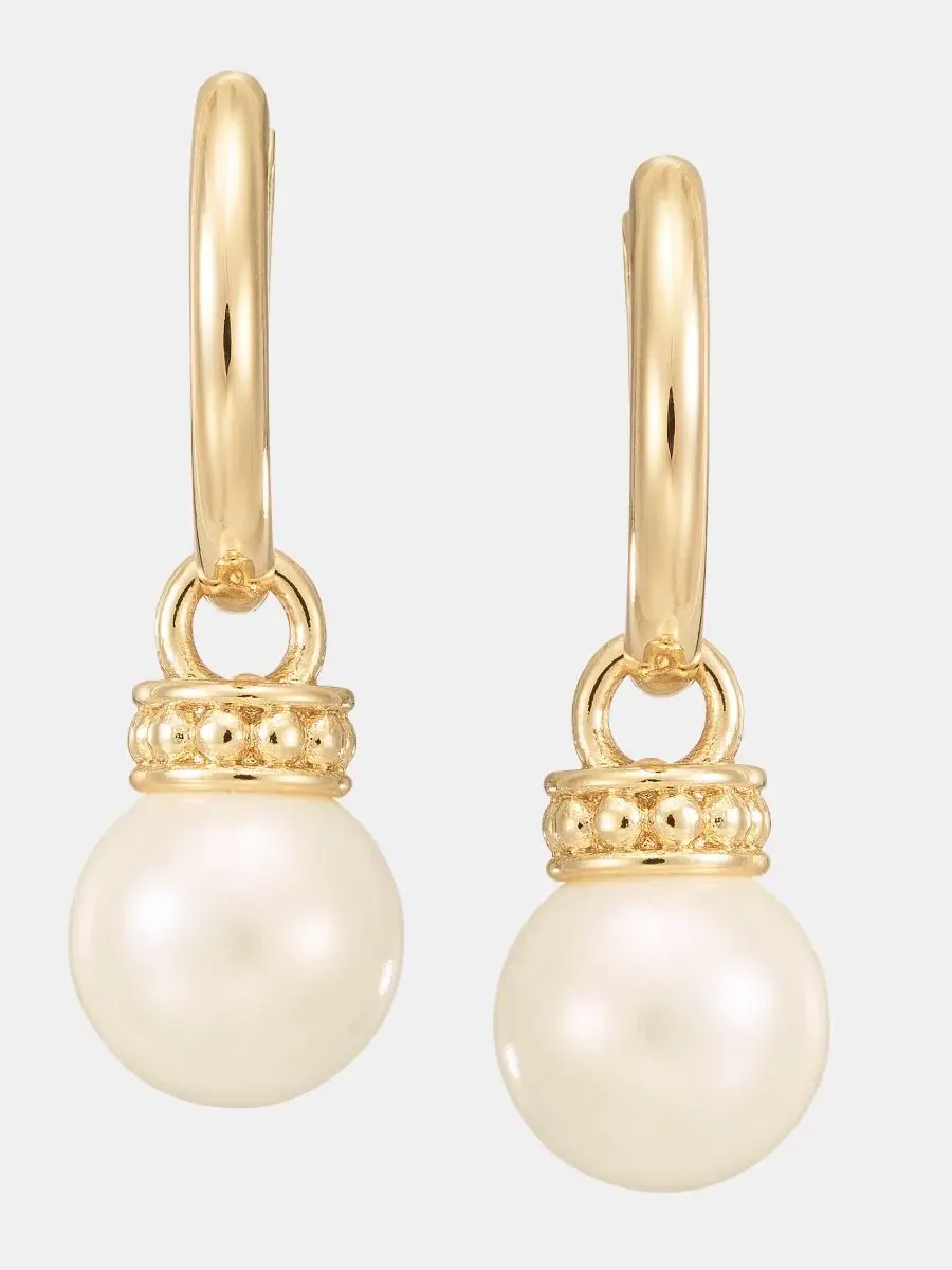 Серьги-кольца с подвесками из стеклянных жемчужин золотистого цвета Lauren Ralph Lauren — изображение 1 из 4, оттенок белый