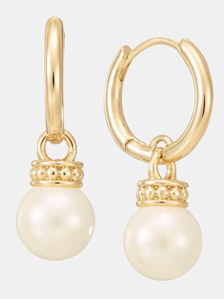 Серьги-кольца с подвесками из стеклянных жемчужин золотистого цвета Lauren Ralph Lauren — изображение 2 из 4, оттенок белый