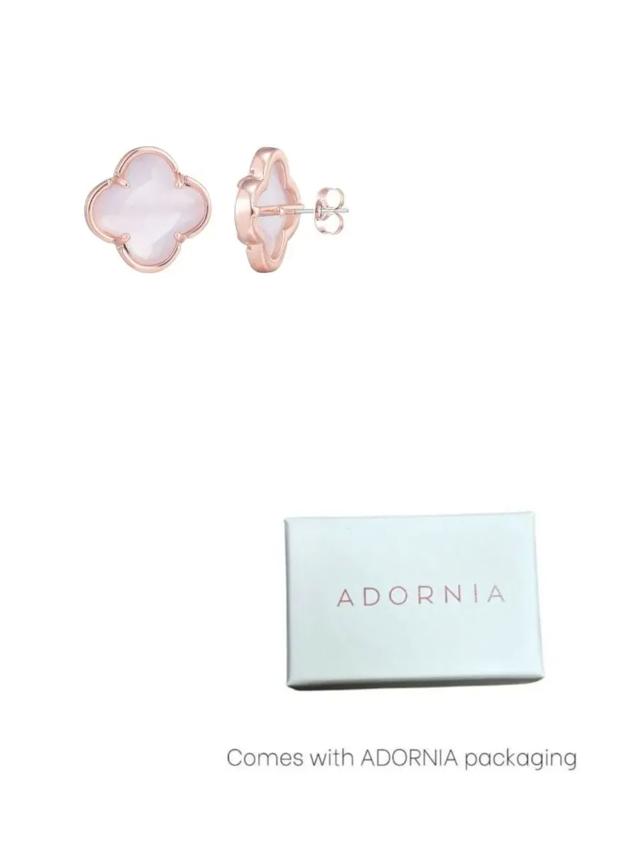 Серьги-гвоздики в форме клевера из розового золота Adornia — изображение 3 из 5, оттенок белый