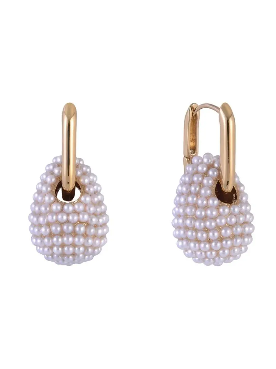 Серьги-кольца золотистого цвета Launry by Shelli Segal с подвеской из жемчуга Laundry By Shelli — изображение 1 из 3