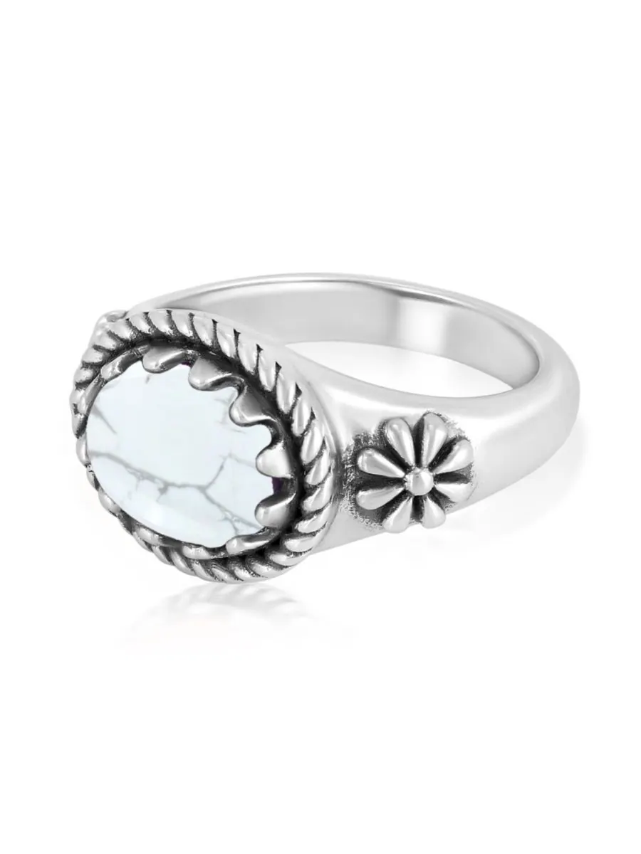 Кольцо из стерлингового серебра с белым говлитом, размер от 5 до 11 American West Jewelry — изображение 3 из 6, оттенок белый