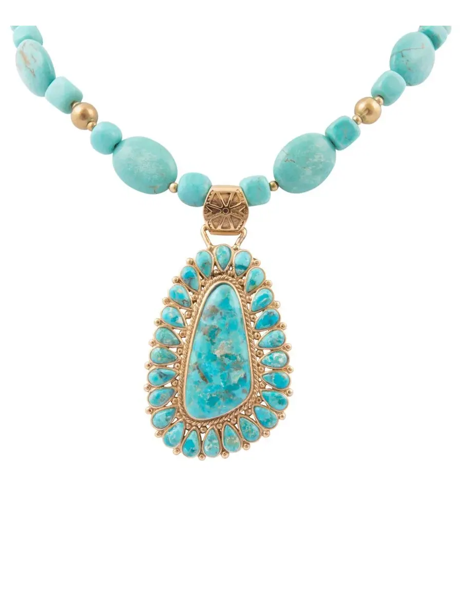 Колье с подвеской Sedona Blue Turquoise Golden Pendant Barse — изображение 1 из 4, оттенок бирюзовый