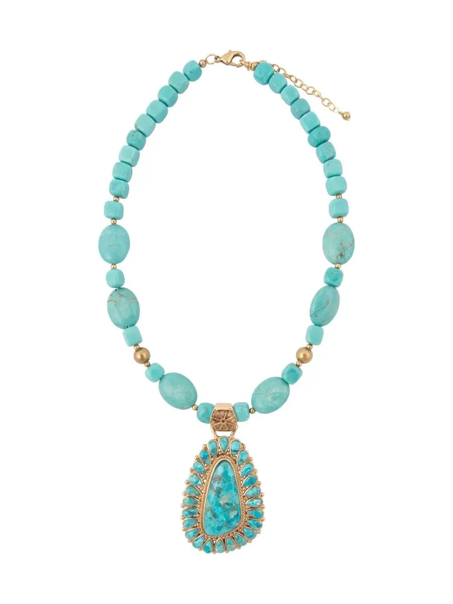 Колье с подвеской Sedona Blue Turquoise Golden Pendant Barse — изображение 2 из 4, оттенок бирюзовый