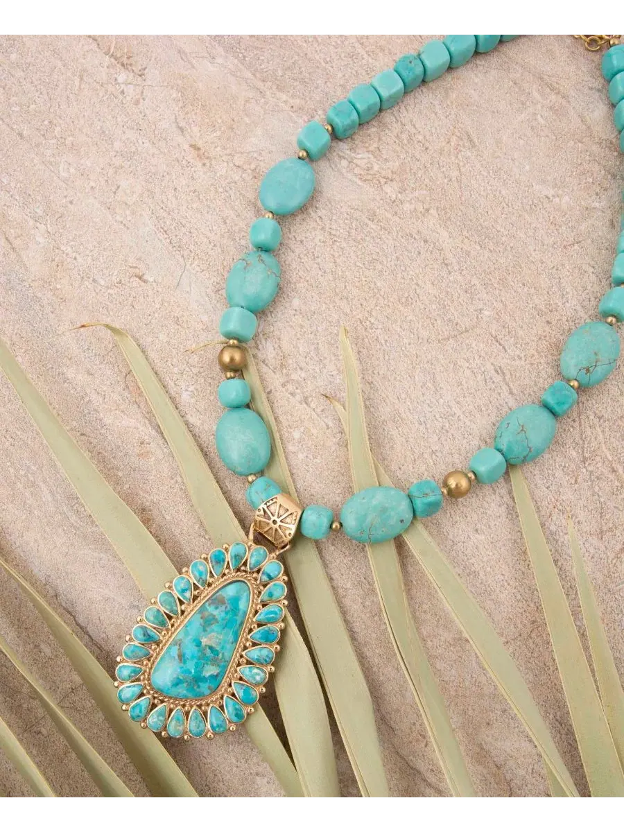 Колье с подвеской Sedona Blue Turquoise Golden Pendant Barse — изображение 4 из 4, оттенок бирюзовый