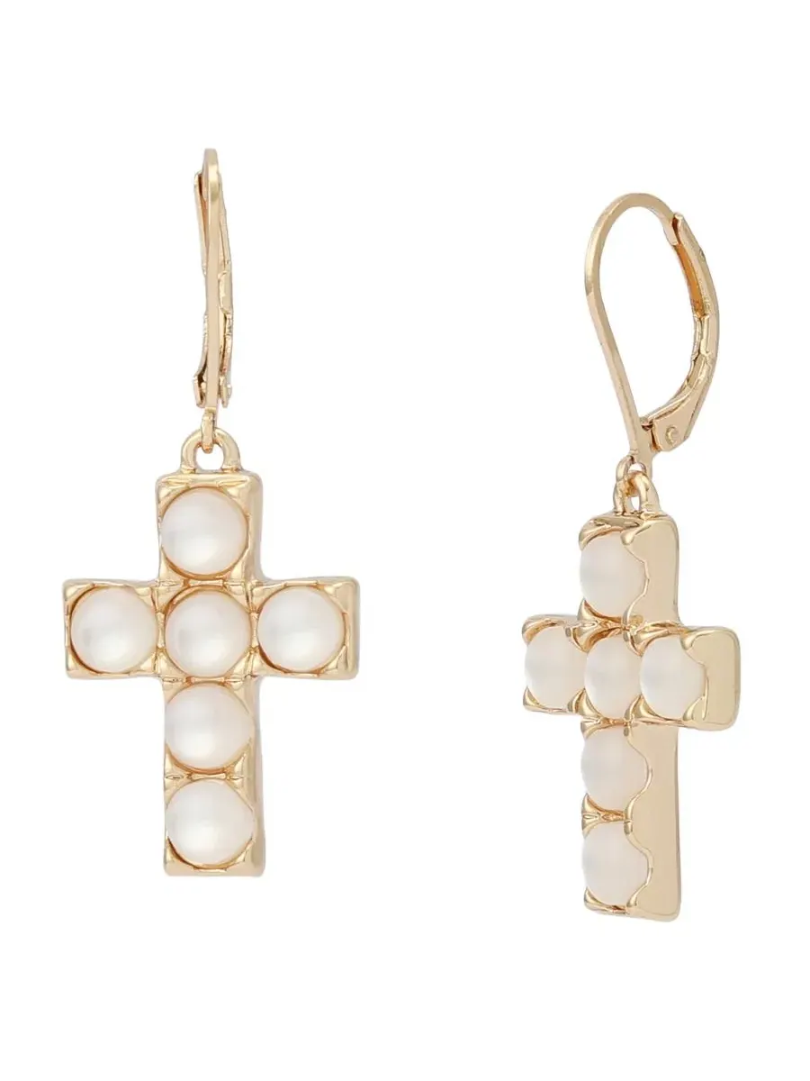 Серьги-подвески с крестом из перламутра, Mother of Pearl Cross Drop Robert Lee Morris Soho — изображение 1 из 4