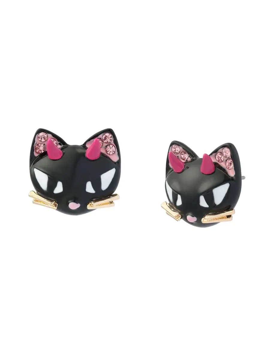 Серьги-пусеты с черным котом и камнями Betsey Johnson — изображение 1 из 3, оттенок черный