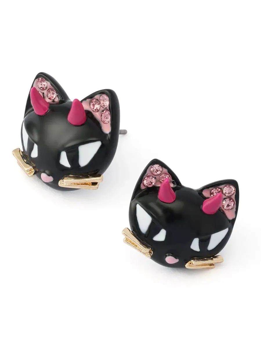 Серьги-пусеты с черным котом и камнями Betsey Johnson — изображение 2 из 3, оттенок черный